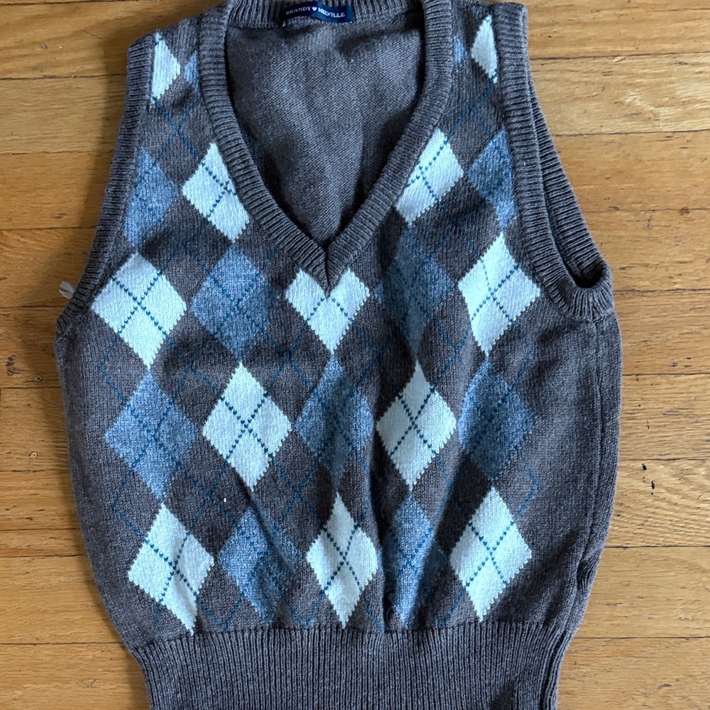 Brandy Melville V-Neck Argyle Sweater Vest in Gray and Blue